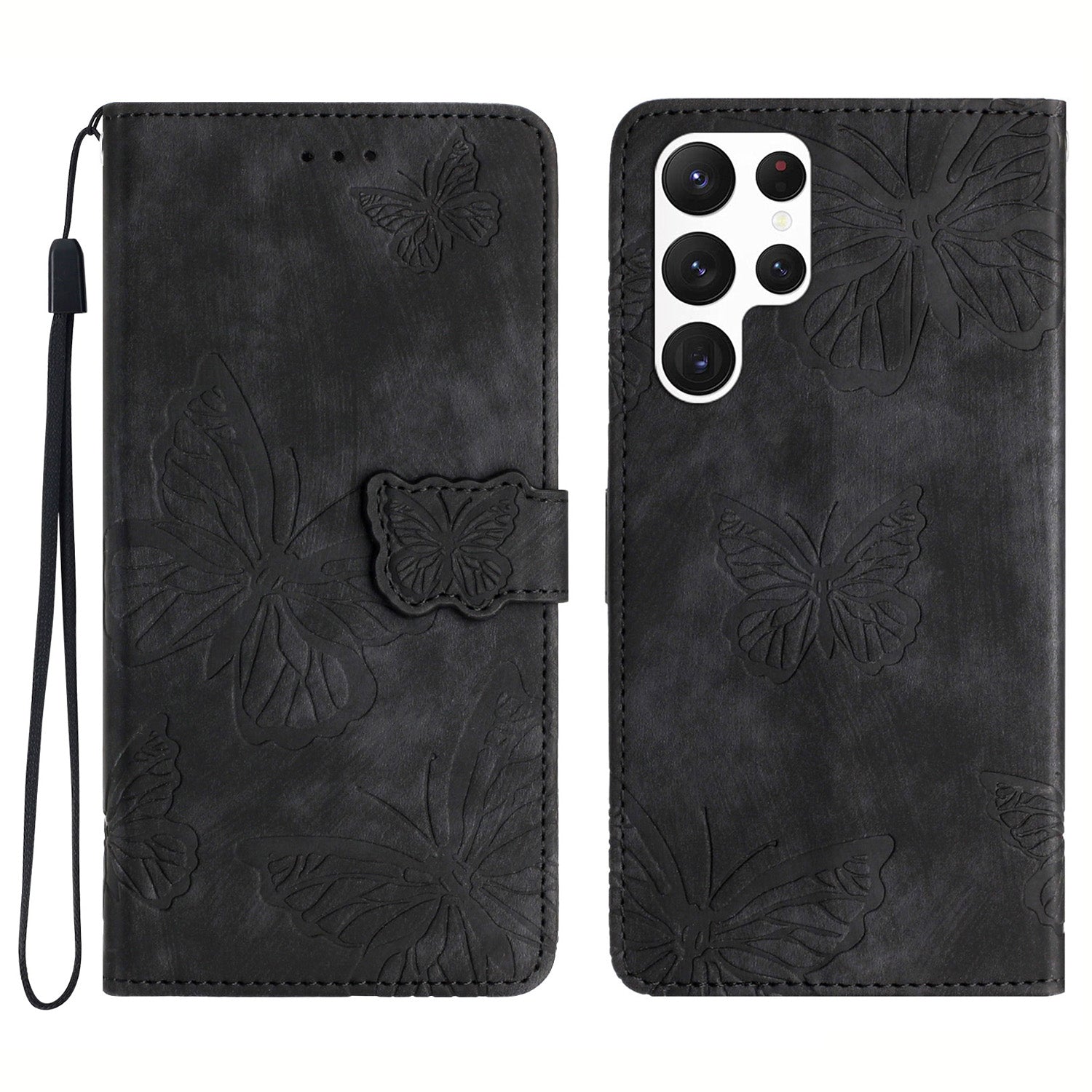 For Samsung Galaxy S22 Ultra 5G Shockproof Case Butterfly Imprinted Leather Wallet Case Skin-Touch Phone Cover For Samsung Galaxy S22 Ultra 5G Shockproof Case Butterfly Imprinted Leather Wallet Case Skin-Touch Phone Cover